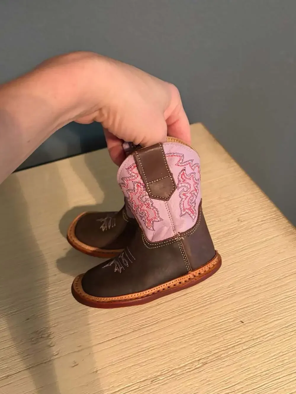Roper Cowbabies Baby Toddler Brown Pink Square Toe Western Cowboy Boots Size 1
